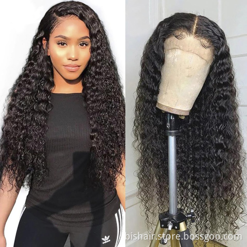 BIS Brazilian Human Hair 26 Inch 150% Density  4*4 Curly Wave Lace Front Wig  For Women Pre Plucked Remy Transparent Lace  Wig